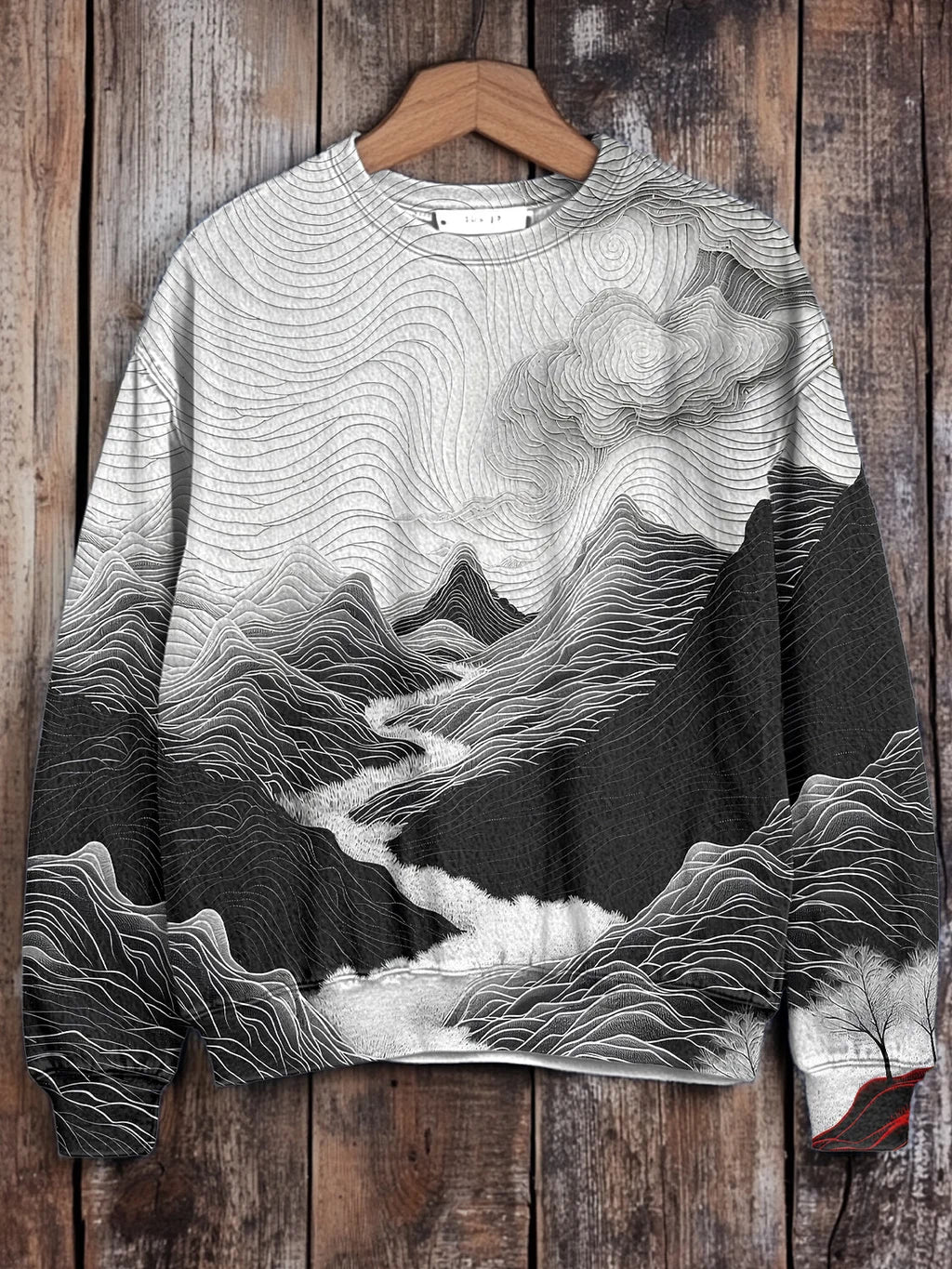 Sweat-shirt décontracté pour homme avec imprimé abstrait de paysage de montagnes