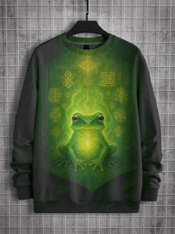 Sweat-shirt décontracté à imprimé grenouille rétro pour homme