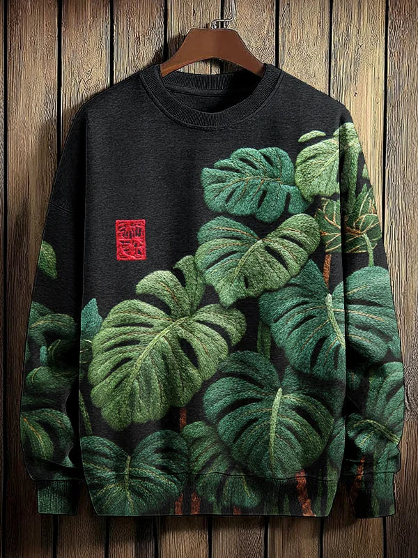 Sweat-shirt décontracté à imprimé feuilles de Monstera Deliciosa pour homme