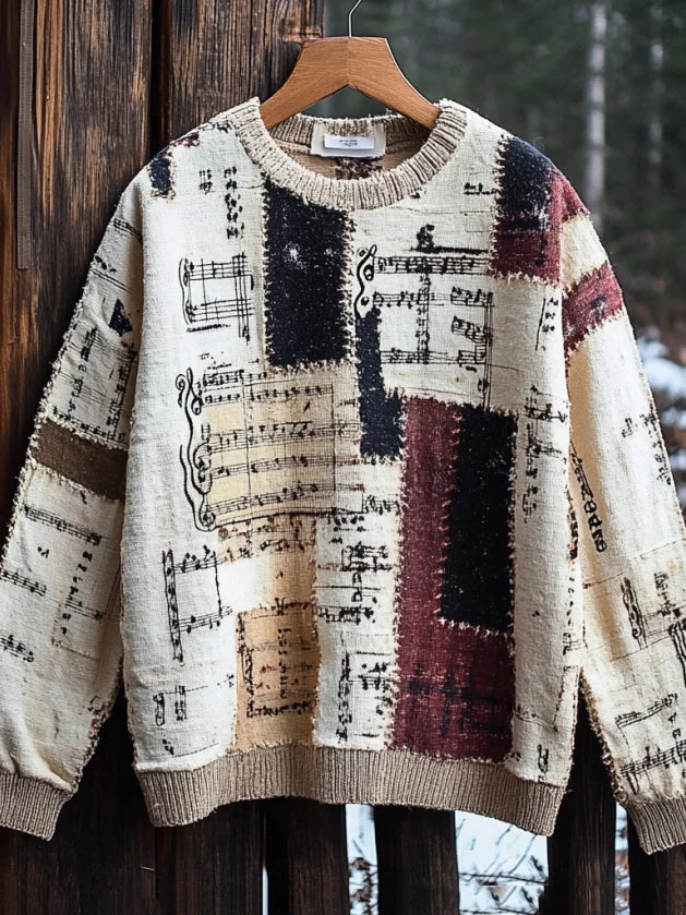 Sweat-shirt décontracté à imprimé patchwork délavé et contrasté pour homme