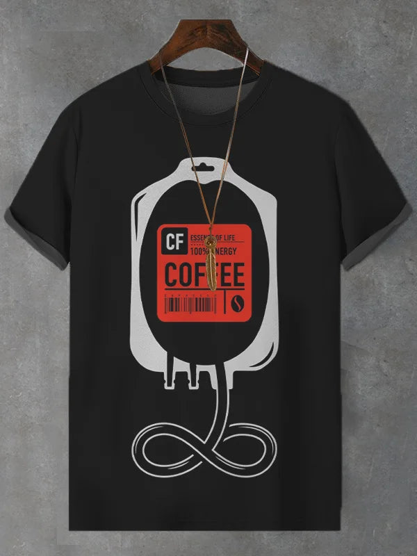 T-shirt décontracté à imprimé café pour homme « Essence of Life Energy »
