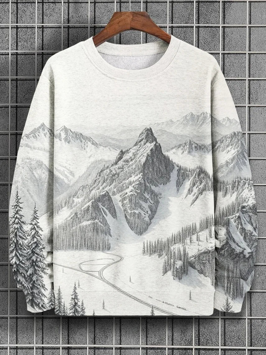 Sweat-shirt décontracté à imprimé artistique Snow Mountain pour homme
