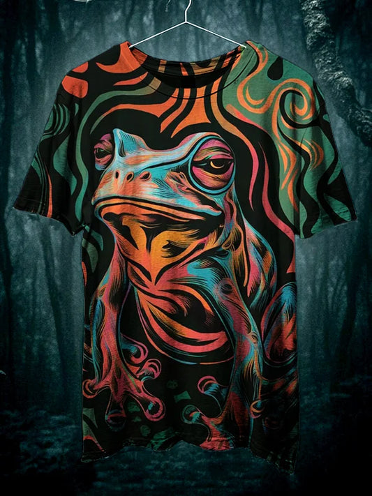 T-shirt décontracté à motif de grenouille hippie trippante pour homme